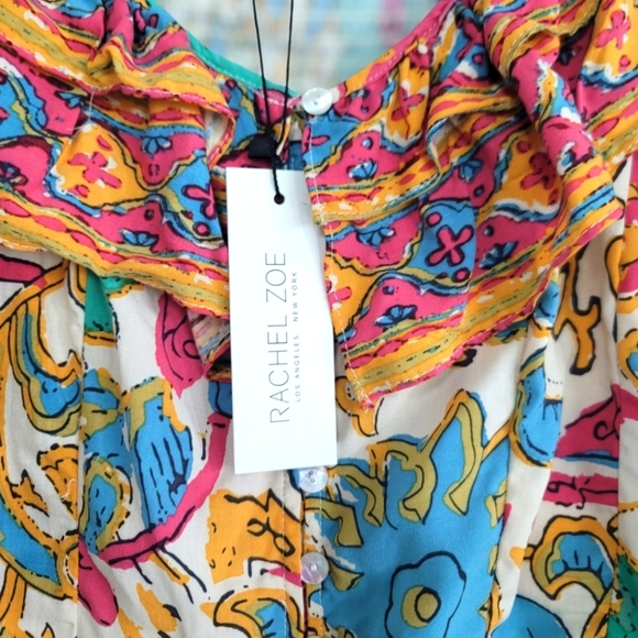 *NWT* Rachel Zoe, Multicolor Ruffled Off Shoulder Button Up Crop Top, Sz L - Picture 4 of 5
